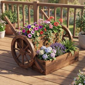 Rustic Wood Wagon Planter 2-Tier Versatile Raised Garden Bed with Wheels