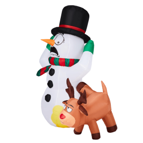 3.5FT Lighted Christmas Inflatable Decoration, Inflatable Snowman and Naughty Reindeer