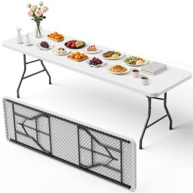 8ft Folding Table, Portable Heavy Duty Plastic Fold-in-Half Utility Table for Indoor/Outdoor Use, Dining, Camping, Picnic, Party
