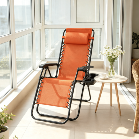 Set of 2 Portable Zero Gravity Chairs with Cup Holder And Adjustable Backrest for Outdoor Relaxation