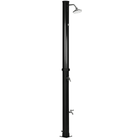 7.3FT 5.3 Gallon Solar Heated Shower, 2-Section Outdoor Shower with Shower Head, Foot Shower, Temperature Display for Backyard, Poolside, Spa, Be