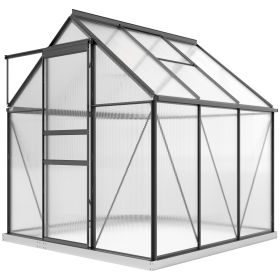 6' x 6' x 6.5' Polycarbonate Greenhouse, Walk-in Green House with Adjustable Roof Vent, Galvanized Base, Sliding Door and Rain Gutter for Outdoor