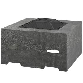 Fire Pit with Fire Poker, Wood Burning Firepit for Outside with Mesh Lid, Magnesium Oxide Stone Texture, Charcoal Grey