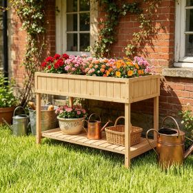 Natural elevated garden bed with 8 pockets and flowerpot rack