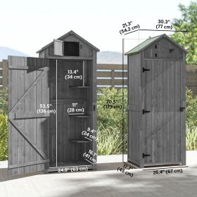 Garden storage shed with 3 layers of gray shelves