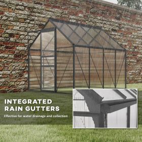 Charcoal Grey 6' X 8' X 6.5' Polycarbonate Greenhouse Walk-in Outdoor Garden Backyard with Adjustable Roof Vent Galvanized Base Sliding Door Rain