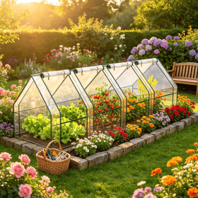 12'x3'x3' Portable Mini Greenhouse Outdoor Garden with Large Zipper Doors Water-Resistant UV-Protective Clear PVC Cover