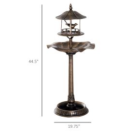 Bronze 3-in-1 Garden Bird Bath Bowl Pedestal with Feeder Large Water Basin And underneath Flower Planter Outdoor Bird Feeding Station