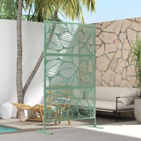 6.5FT Light Green Leaf Style Metal Privacy Screen Outdoor Decorative Divider with Stand for Garden Privacy Fencing