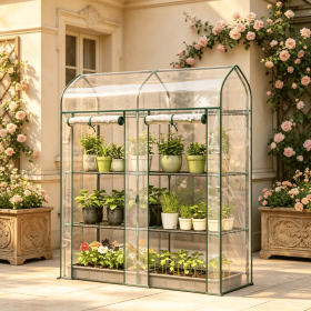 3 Tier Mini Greenhouse Portable Clear Plastic with 2 Roll-up Doors Small Plant Growth Protection Enclosure
