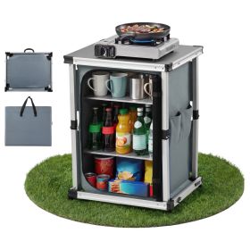 Folding Camping Storage Cabinet, Outdoor Portable Aluminum Lightweight Table, Quick Set-up Compact Kitchen Cook Station, With 3 Shelves And Carry (Option: default)