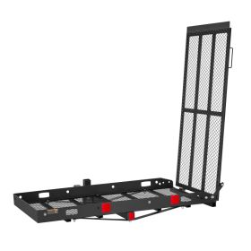 Hitch Mount Wheelchair Carrier Height Adjustable, 500LBS Steel Mobility Scooter Carrier Cargo Basket With Folding Ramp & Stabilizer Kit, Fits 2" (Option: default)