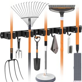 Heavy Duty Wall Mounted Broom Mop Holder Organizer Rack 5 Racks 4 Hooks Garage Storage (Option: 1Pack)