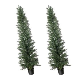 Artificial Topiary Cedar Tree 8 Ft Set Of 2 With Pot Greenery Decor, Premium PE Fake Trees, Year-Round Indoor & Outdoor Faux Green Plant For Fron (Option: default)