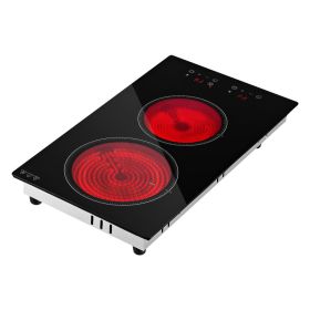 Electric Cooktop 12inch 2 Burners Portable Stove Top 1800W 120V, Ceramic Countertop,Built-in Radiant Electric Stove, With 9 Power Levels, Timer, (Option: default)