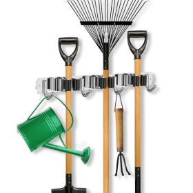 Wall Mounted Broom Mop Holder Organizer Rack 3 Slots 4 Hooks Garage Storage Stainless Steel (Option: 1Pack)