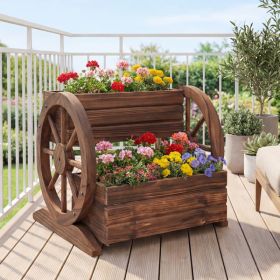 2-Tier Raised Garden Bed Rustic Wood Wagon Shape With Drainage Holes And Wheels For Growing Flowers Or Displaying Potted Plants (Option: Coffee)