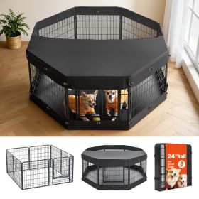 Dog Playpen 24 Inch 8 Panels Heavy Duty With Top Cover & Bottom Pad, Indoor Foldable Metal Exercise Pen Pet Fence With Door, Puppy Crate Kennel P (Option: default)