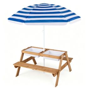 3-in-1 Kids Picnic Table With Adjustable Umbrella, Fir Wood Outdoor Activity Table Set With Detachable Storage Boxes, Sand & Water Play Table For (Option: 76495683)