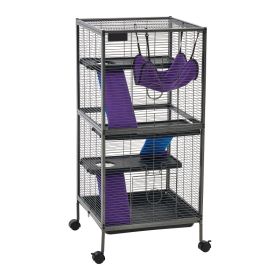 Metal Small Animal Cage 44.5"H 4-Tier Rolling Ferret Cage On Wheels, 0.55" Wire Spacing Large Cages With Hammock, Ramps, Tray & Doors For Ferret, (Option: default)