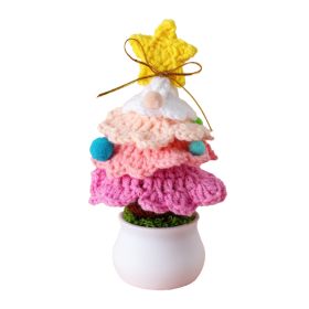 Knitted Mini Xmas Tree Simulation Crochet Xmas Tree Bonsai Ornament For Mall Store Home Decor Pink (Option: default)