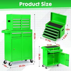 5-Drawer Rolling Tool Chest -2-in-1 Lockable Tool Box With Wheels, Sliding Drawers & Detachable Top- Garage & Workshop Storage Cabinet, Green (Option: default)