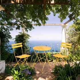 3 Piece Folding Patio Bistro Set for Outdoor Balcony,  Steel Frame, Foldable Table and Chairs, for Balcony Garden Patio (Color: Yellow)