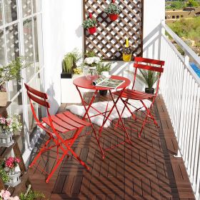 3 Piece Folding Patio Bistro Set for Outdoor Balcony,  Steel Frame, Foldable Table and Chairs, for Balcony Garden Patio (Color: Red)