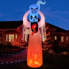 12FT Halloween Inflatables Decoration Giant Ghost with 3-Colored Flame Rotation LED Light Spooky Halloween Decorations Outdoor Blow Up Yard Decor (Color: 12FT-Ghost)